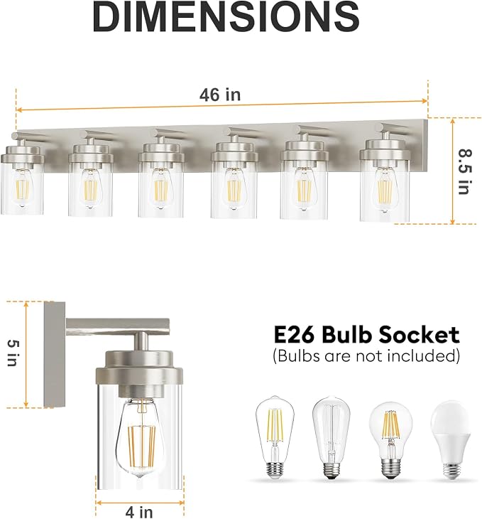 IZORRO Bathroom Vanity Light Fixture, 6-Light 43 Inch Brushed Nickel Bathroom - Image 2