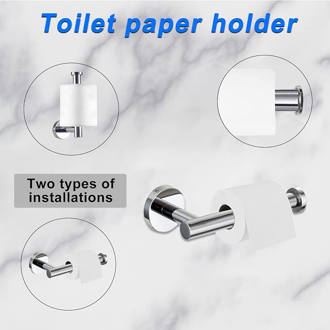 Cilee 8 Piece Polished Chrome Bathroom Hardware Set, 24inch Bathroom Towel - Image 3