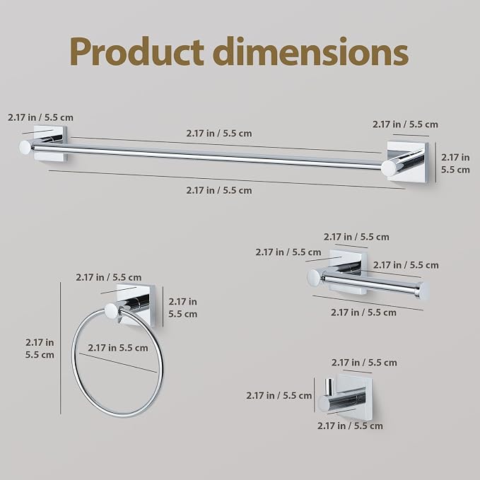 Bathroom Accessories Set Polished Chrome Towel bar Set, 4 Piece Towel Rack Set - Image 7