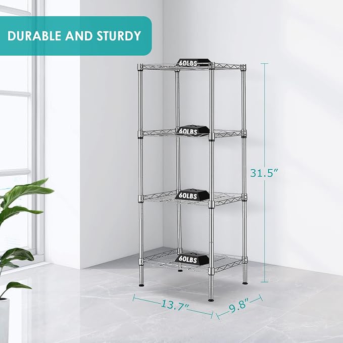 4 Tier Wire Shelving Unit, Height Adjustable Wire Shelves - Image 3