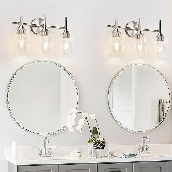 3-Light Bathroom Light Fixtures, 19.5 in Brushed Nickle Vanity Lights - Image 7