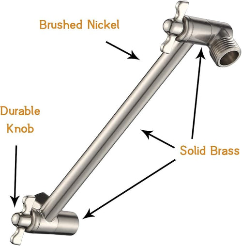 11 Inch Shower Head Extension Arm Brushed Nickel. Solid Brass Adjustable Shower - Image 2
