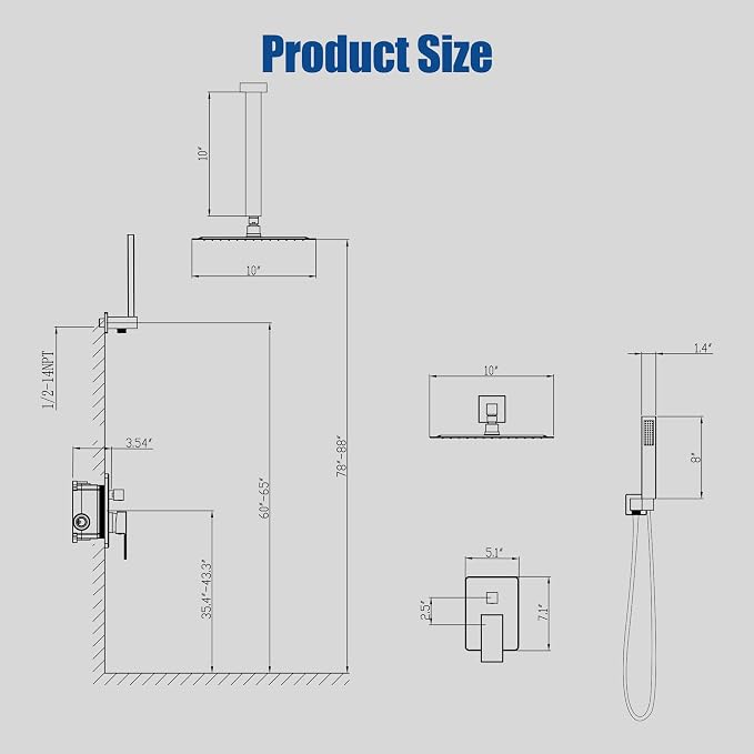 ESNBIA Ceiling Shower System, All Metal Shower Faucet set - Image 8