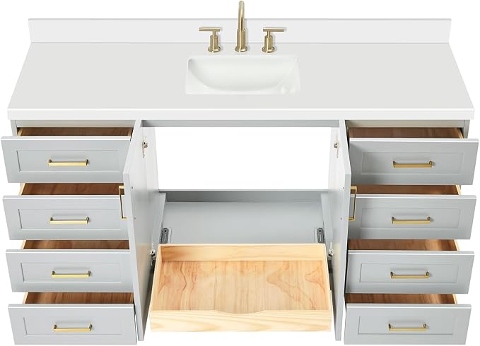 ARIEL Taylor 67" Grey Bathroom Vanity, 1.5" Edge Pure White Quartz Countertop & - Image 5