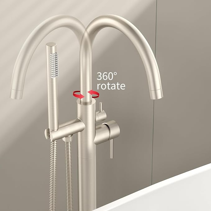Freestanding Bathtub Faucet Waterfall Tub Filler Brushed Nickel Floor Mount - Image 3
