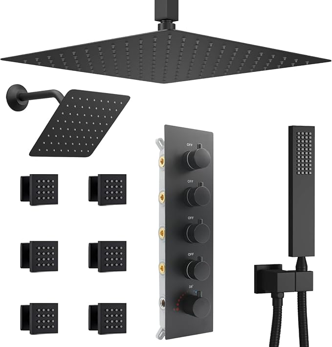 Black Shower Faucet Set Dual Shower Heads by NPYSVSSS