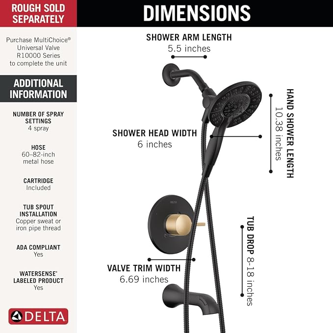 Delta Faucet Albion 14 Series Single-Handle Tub and Shower Faucet Set, Matte - Image 4