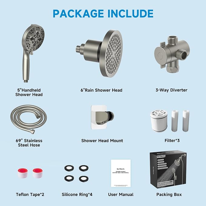 Shower Heads With Handheld Spray Combo, Dual Shower Head Set With 69" Stainless - Image 7