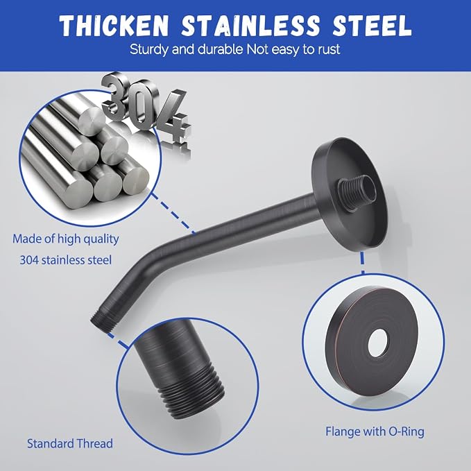 Shower Arm with Flange, Made of 304 Stainless Steel Shower Extension Extender - Image 2