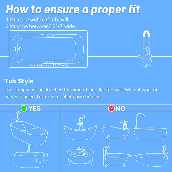 Adjustable Bathtub Grab Bars for Seniors, Tub Handle Grab Bar for Elderly Bath - Image 2