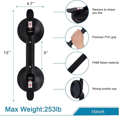 15inch Suction Shower Grab Bar, Portable Shower Handle Bar Suction Grip Bar - Image 2