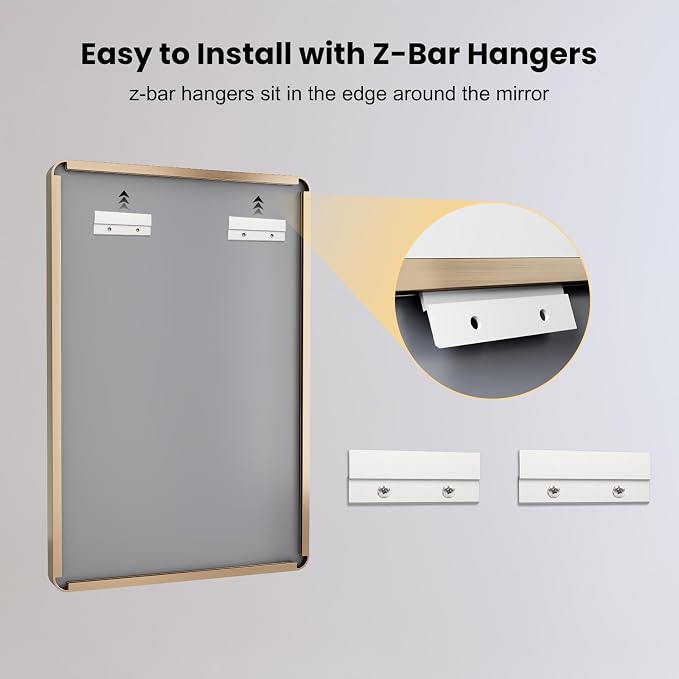 LOAAO 50”X30” Gold Bathroom Mirror, Rounded Rectangle Gold Frame Mirror - Image 6