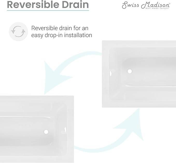 Swiss Madison Voltaire 54" x 30" Reversible Drain Drop-In Bathtub - Image 8