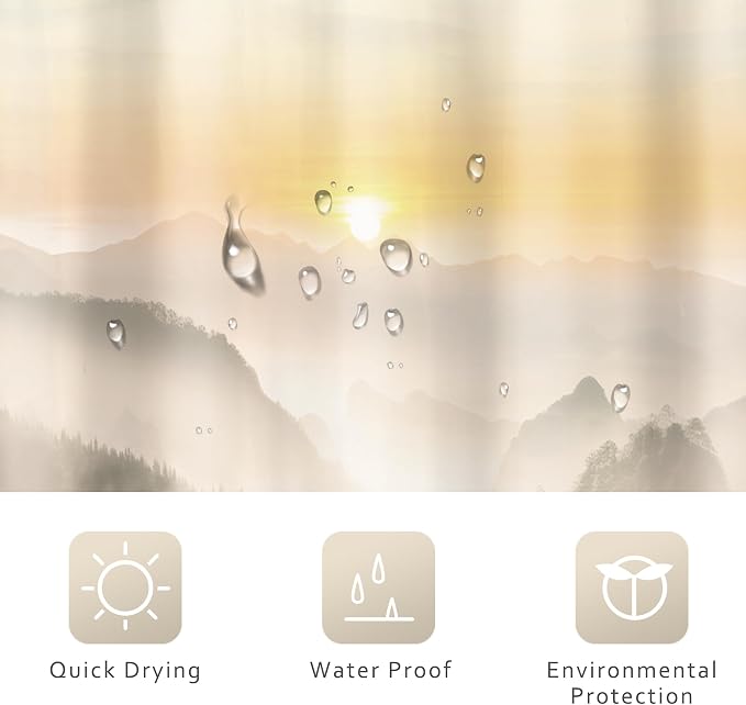 Riyidecor Misty Mountain Shower Curtain 60Wx72H Inch Brown Sunrise Nature - Image 7
