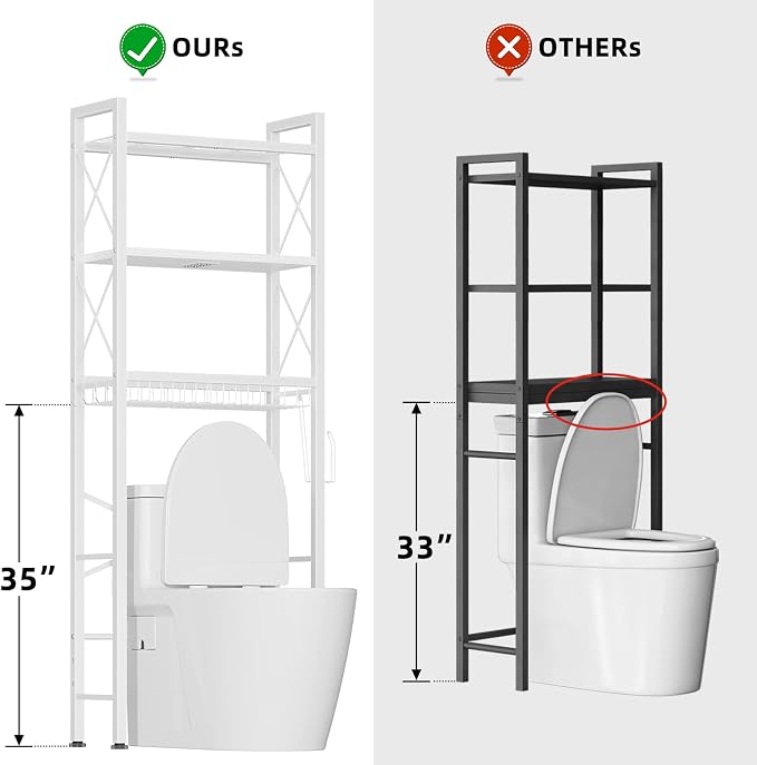 Over The Toilet Storage with X Shape Side Guardrail, 3-Tier Over Toilet Storage - Image 5