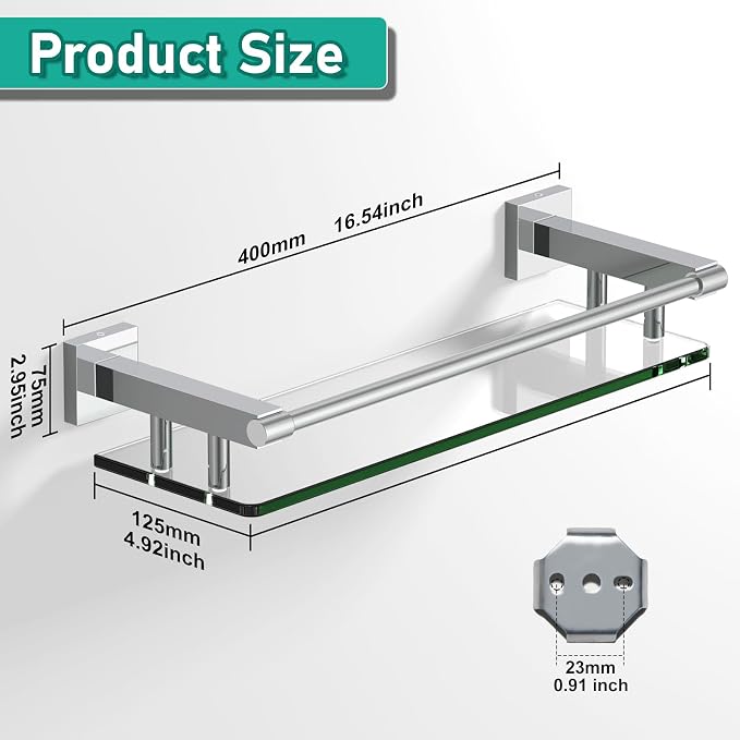 Glass Shelves for Wall, Chrome Stainless Steel & Tempered Glass Glass Shelf for - Image 2
