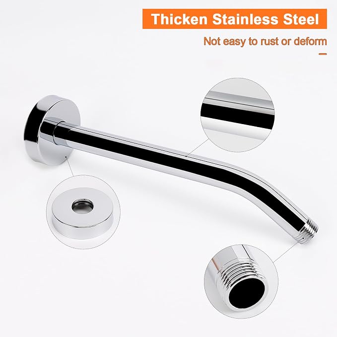 HarJue Shower Arm with Flange and Teflon Tape, Wall Mounted Shower Pipe 304 - Image 3