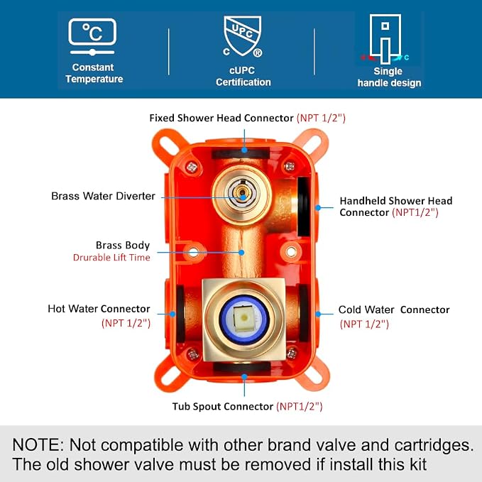 POP SANITARYWARE Shower Tub Faucet Set Brushed Gold Bathroom Rain Shower System - Image 7