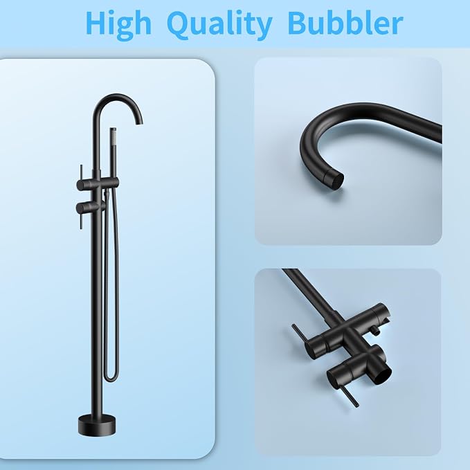Freestanding Bathtub Faucet, Tub Filler Floor Mount Stand Bathtub Faucet Brass - Image 5