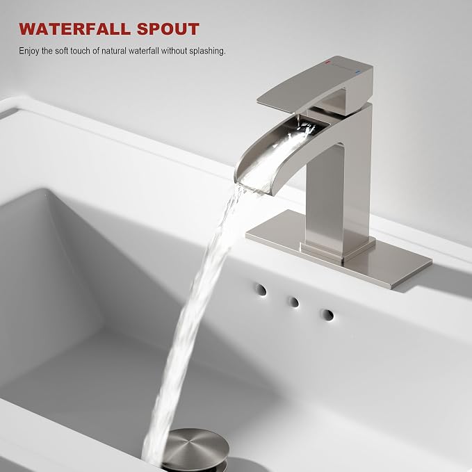 Brushed Nickel Bathroom Faucet Waterfall, Vanity Faucet Brass - Image 8