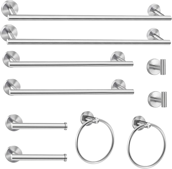 Cilee 10 Piece Brushed Nickel Bathroom Hardware Set, 24 inch Brushed Nickel by Cilee
