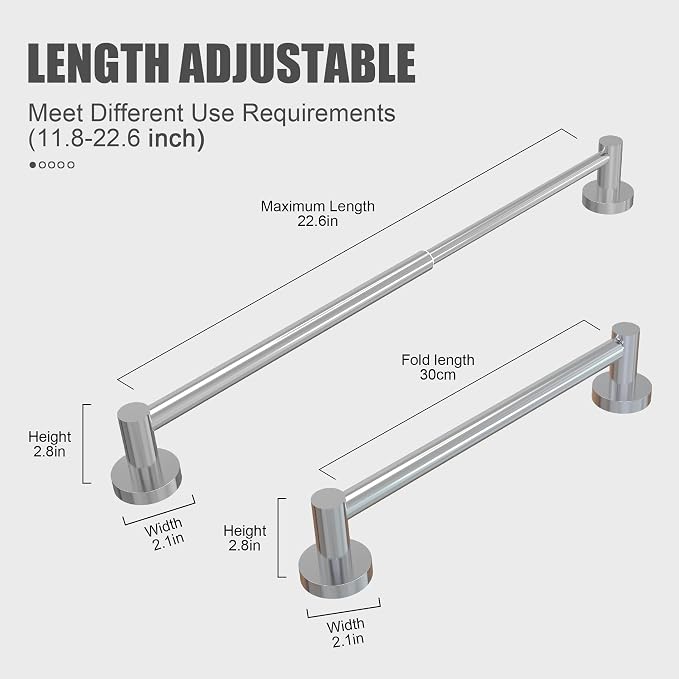 Towel Bar - Adjustable 304 Stainless Steel Towel Holder - Image 3