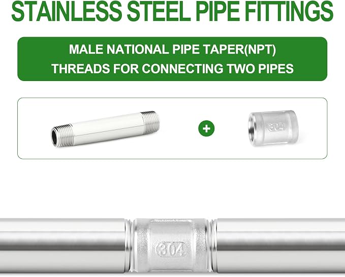 TAISHER 2PCS Stainless Steel Pipe Fittings, 3/8" NPT Male x 3/8" NPT Male - Image 6