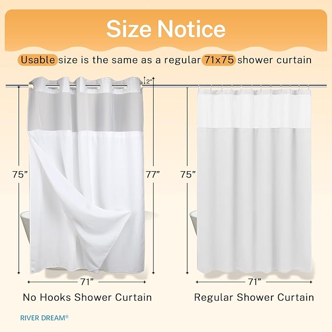 River Dream Heavyweight No Hooks Required Dotted Waffle Weave Shower Curtain - - Image 6