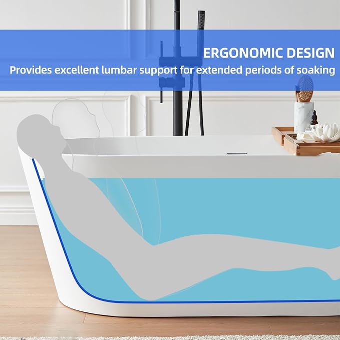 Cpingao 63" Stone Resin Freestanding Bathtub, Modern Oval Solid Surface Soaking - Image 9