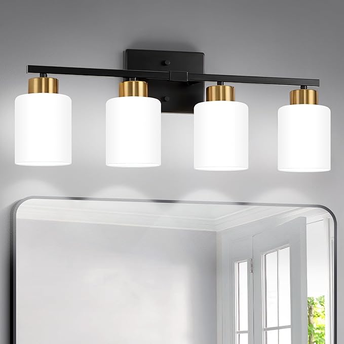 Black and Gold Bathroom Light Fixtures, 4-Light Modern Vanity Light Over Mirror by FonmYim
