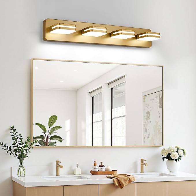 360° Rotate LED Dimmable Bathroom Vanity Light Fixtures, 1600LM Acrylic Gold - Image 8
