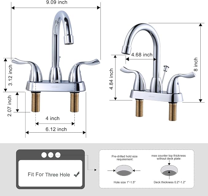 ARCORA 2 Handle Bathroom Faucet Chrome, 4 Inch Centerset Bathroom Faucet - Image 6