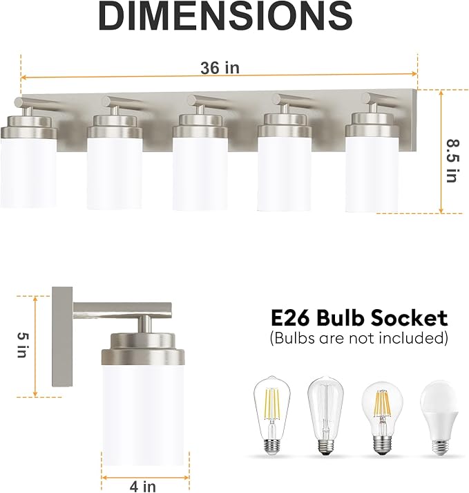 IZORRO Bathroom Vanity Light Fixture, 5-Light 36 Inch Brushed Nickel Bathroom - Image 2
