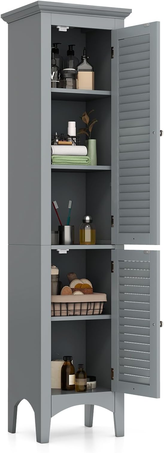 Tangkula 63" Tall Bathroom Storage Cabinet, Freestanding Narrow Linen Tower by TANGKULA