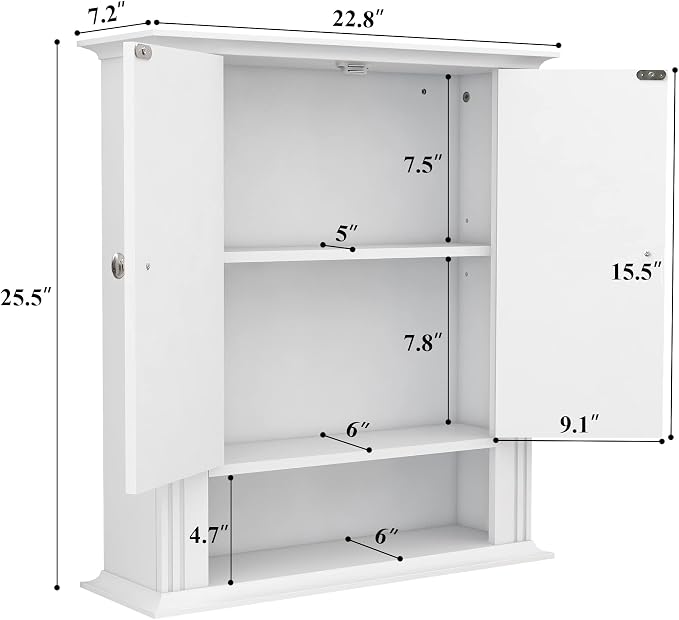 White Wall Cabinet, Over The Toilet Storage Cabinet, Bathroom Cabinet Wall Mount - Image 3
