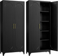 Kitchen Pantry Cabinet, 75 Inch Black Metal Storage Cabinet by Steeloong