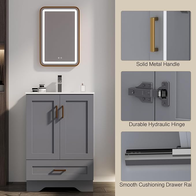30 inch Bathroom Vanity with Sink, Modern White Vanity - Image 3