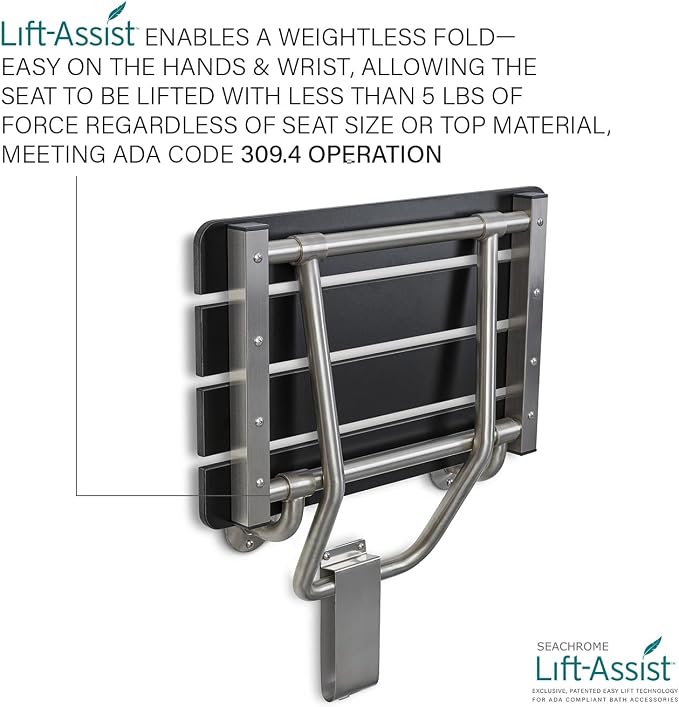 32-inch x 15-inch ADA Folding Wall Mount Bathroom Shower Seat Bench - Image 7