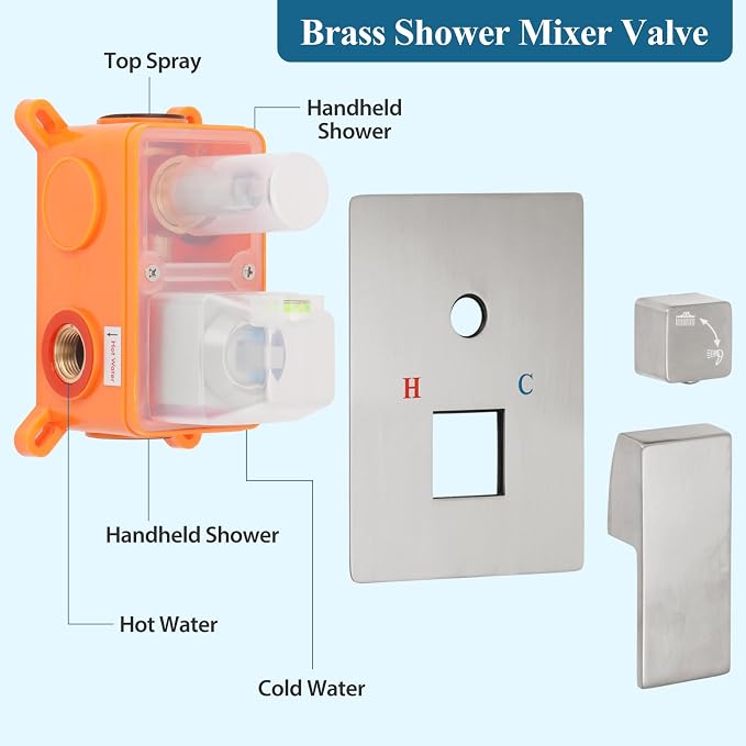 Brushed Nickel Square Shower Head - Image 7