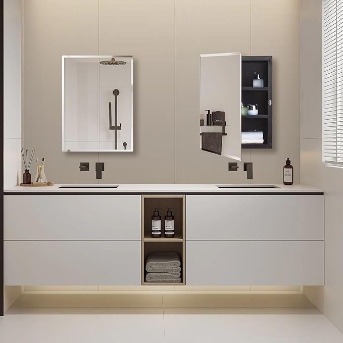 DYLLOR Black Plastic Medicine Mirror Cabinet - Image 2