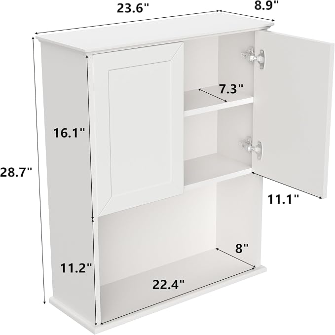 White Bathroom Wall Cabinet, Over The Toilet Storage Cabinet, Bathroom and - Image 2