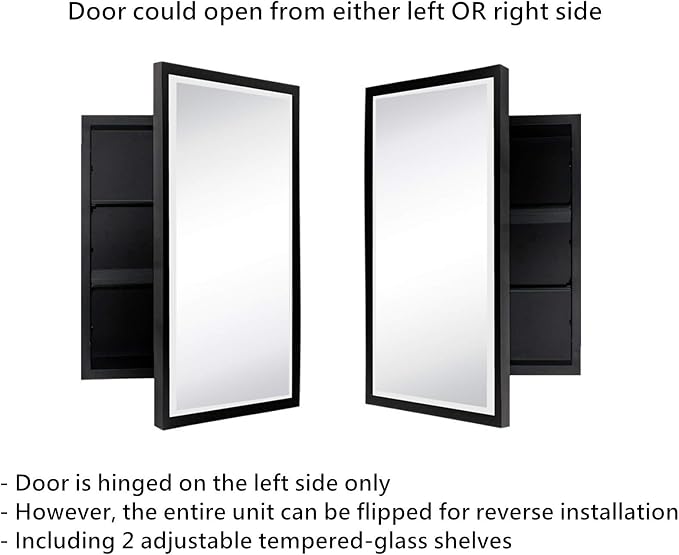 TEHOME Black Metal Framed Recessed Bathroom Medicine Cabinet - Image 6