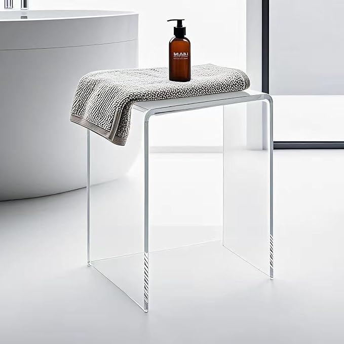 Acrylic 17.7" H Small Stool for Adults, a Set of 2, Acrylic Shower Bench Stool - Image 3