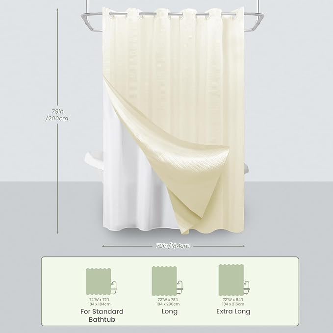 Inhousolu No Hook Waffle Weave Shower Curtain - Image 7
