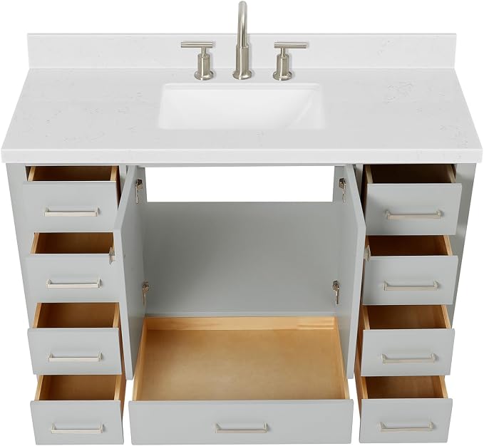 ARIEL Cambridge 48" Grey Bathroom Vanity, 1.5" Edge Carrara White Quartz - Image 4