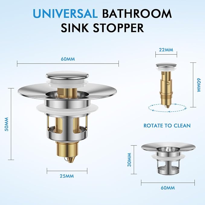 Bathroom Sink Stopper, JOMST Bath Universa Sink Drain Strainer 10, 000 Pop-up - Image 3