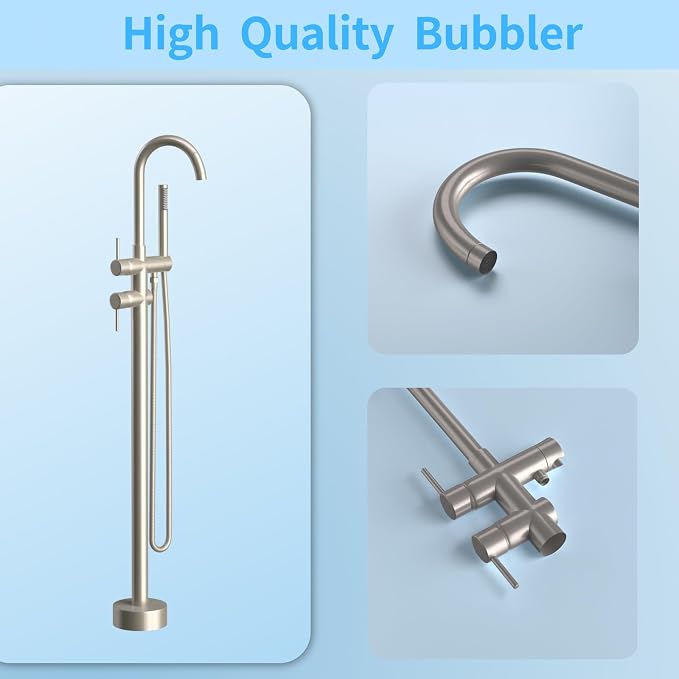 Freestanding Bathtub Faucet, Tub Filler Floor Mount Stand Bathtub Faucet Brass - Image 5