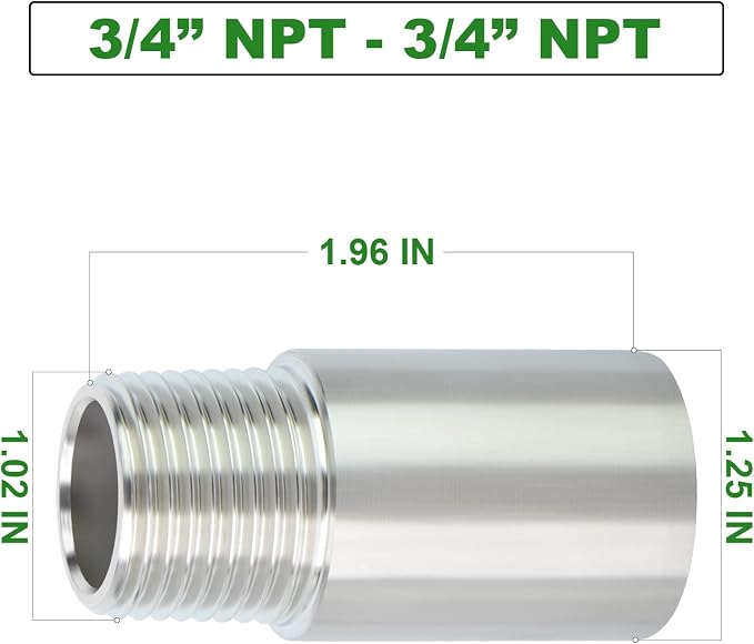 TAISHER 2PCS Stainless Steel Pipe Fittings, 3/4" NPT Male x 3/4" NPT Female - Image 4