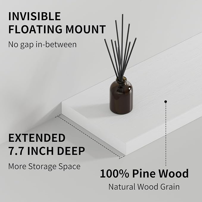 SAUMONIERES Floating Shelves 8 Inch Deep Solid Wood Wide Wall Shelf Set of 2 - Image 5