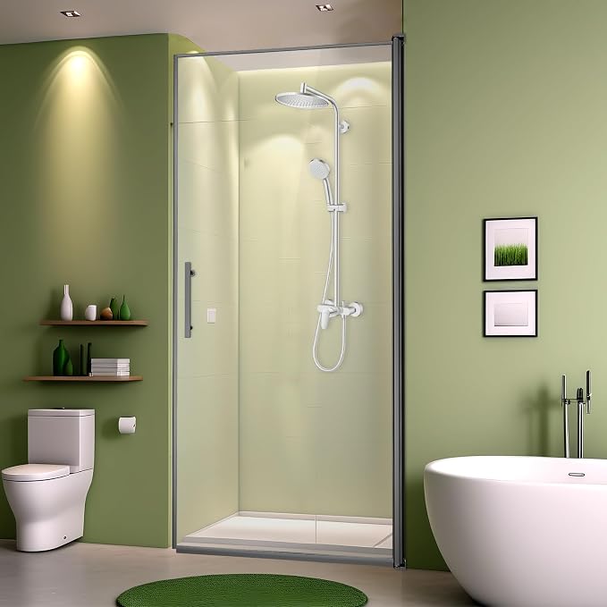 34" Wx72 H Frameless Reversible Pivot Shower Door, 1/4" Clear SGCC Tempered by Kosmonia